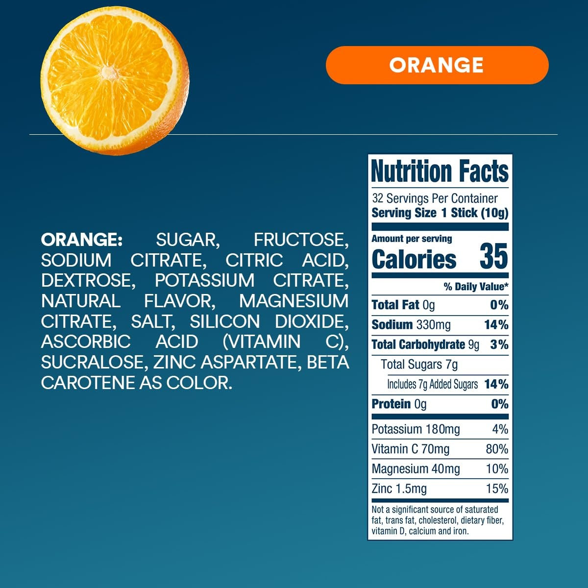 DripDrop Orange Electrolyte Powder, 8 oz sticks, 32 count Q2
