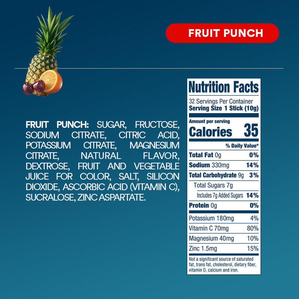 DripDrop Fruit Punch Electrolyte Powder, 8 oz sticks, 32 count K5
