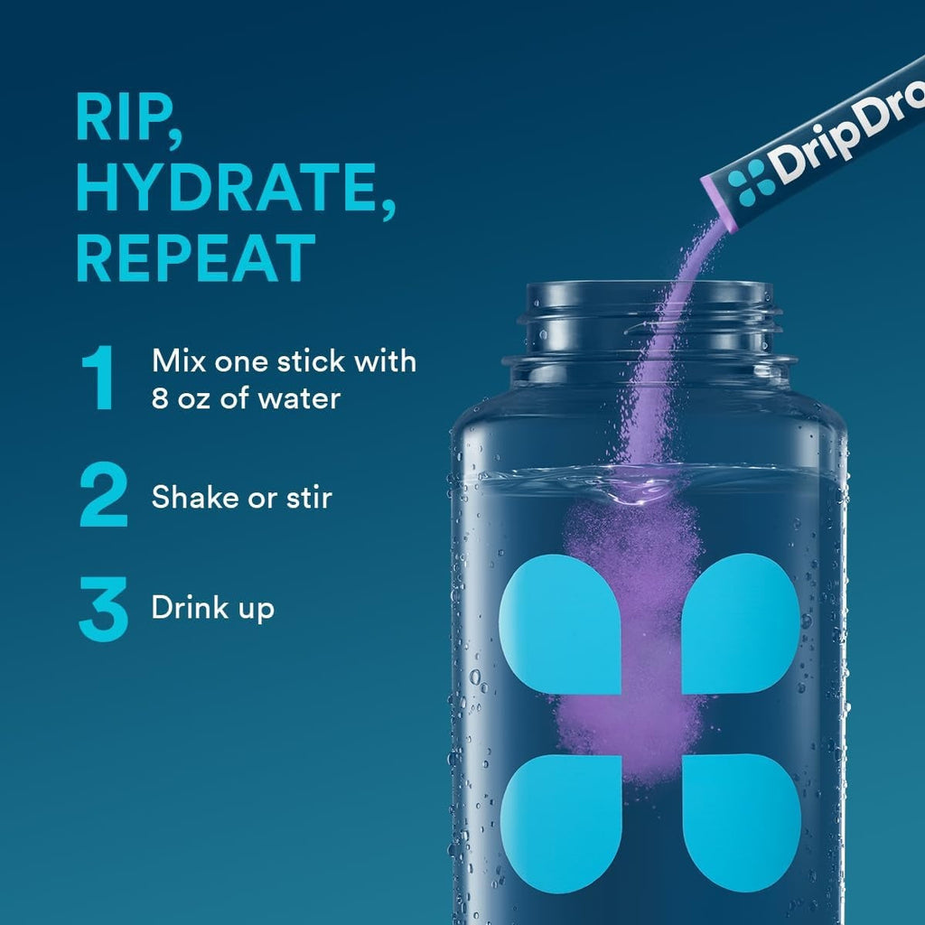 DripDrop Grape Electrolyte Powder, 8 oz sticks, 32 count R8