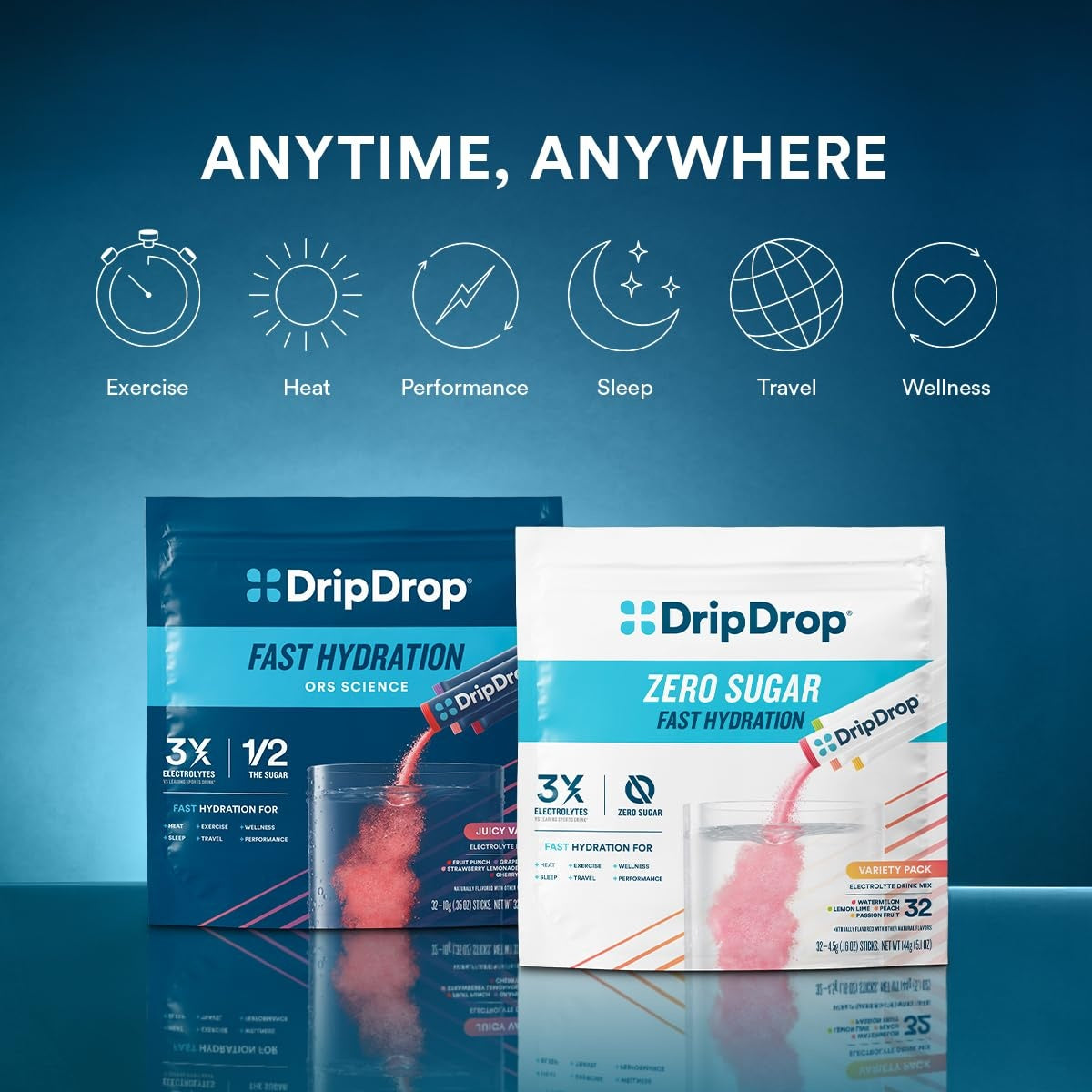 DripDrop Bold Variety Pack Electrolyte Powder, 8 oz sticks, 32 count J6