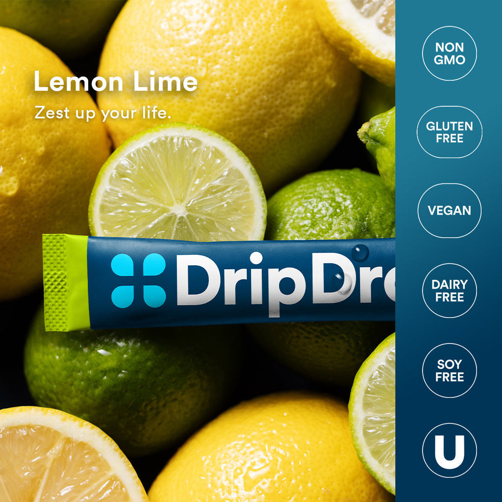 DripDrop Lemon Lime Electrolyte Powder, 8 oz sticks, 32 count W2