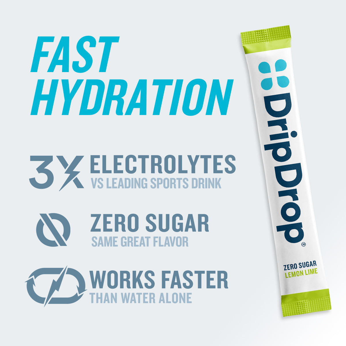DripDrop Zero Sugar Lemon Lime Electrolyte Powder, 8 oz sticks, 32 count W9