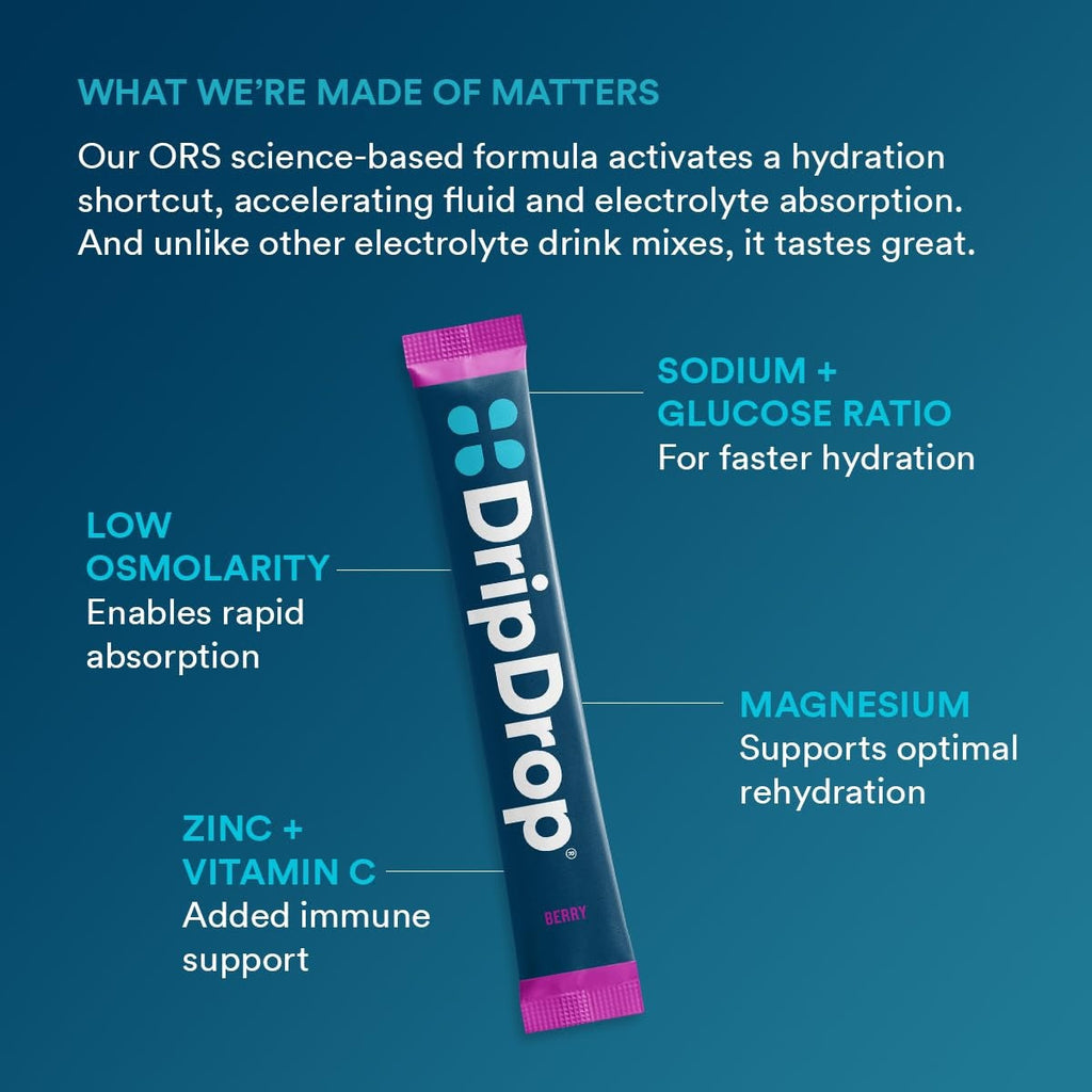 DripDrop Berry Electrolyte Powder, 8 oz sticks, 32 count D5