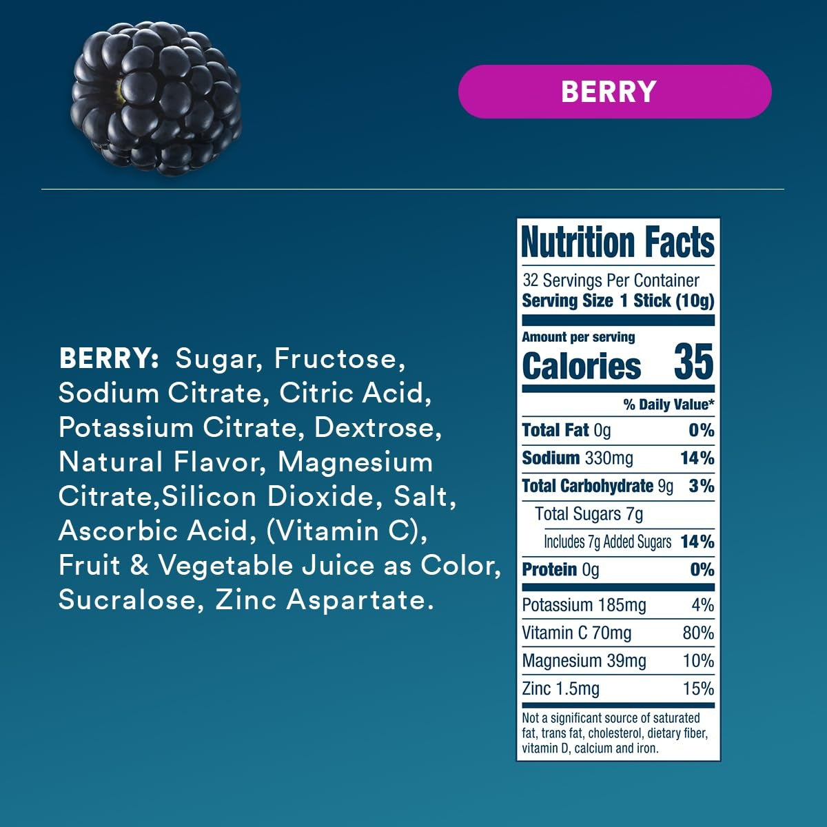 DripDrop Berry Electrolyte Powder, 8 oz sticks, 32 count D5