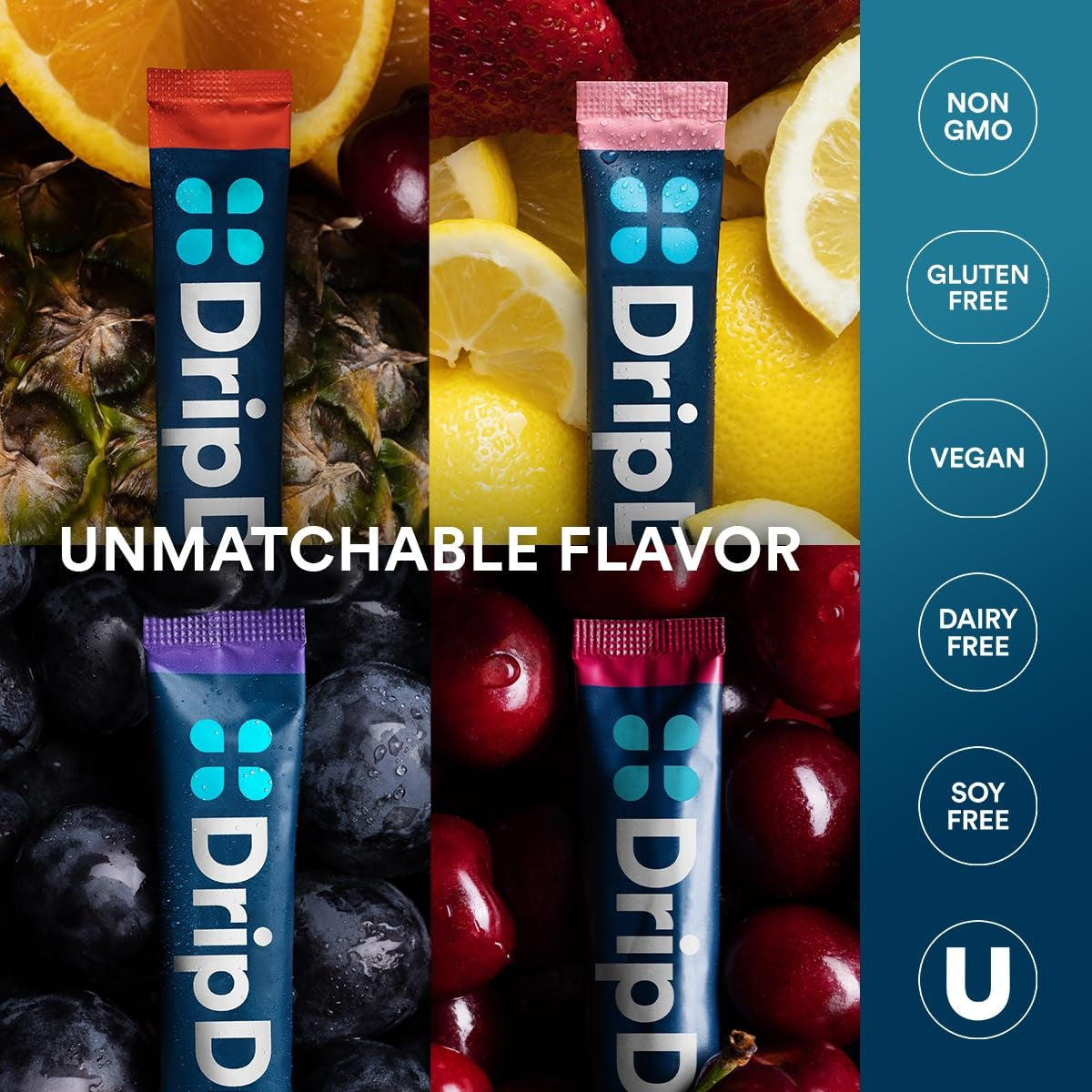 DripDrop Juicy Variety Pack Electrolyte Powder, 8 oz sticks, 16 count O9