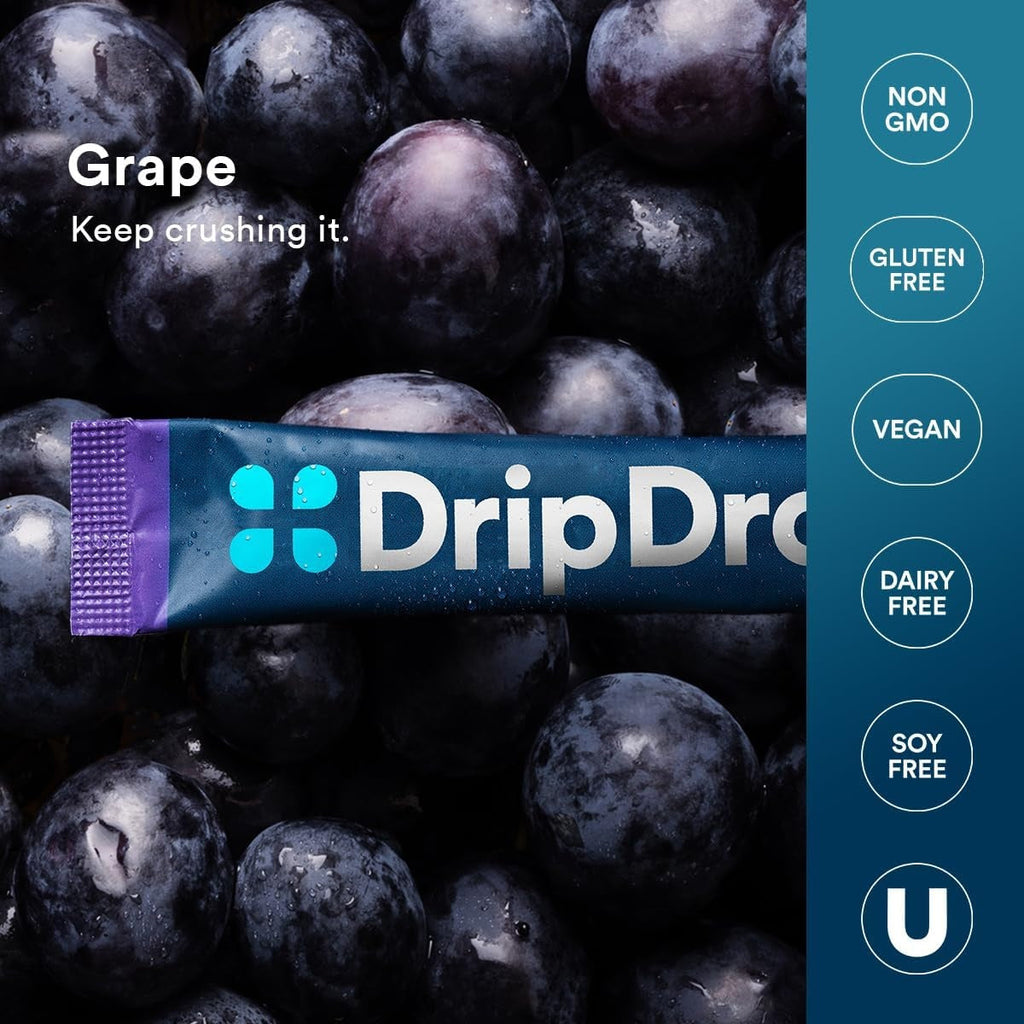 DripDrop Grape Electrolyte Powder, 8 oz sticks, 32 count R8