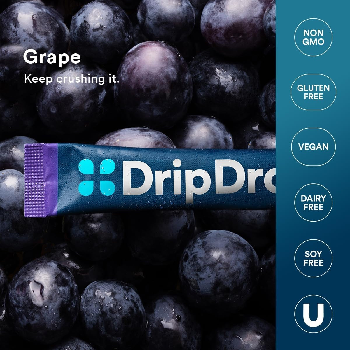 DripDrop Grape Electrolyte Powder, 8 oz sticks, 32 count R8