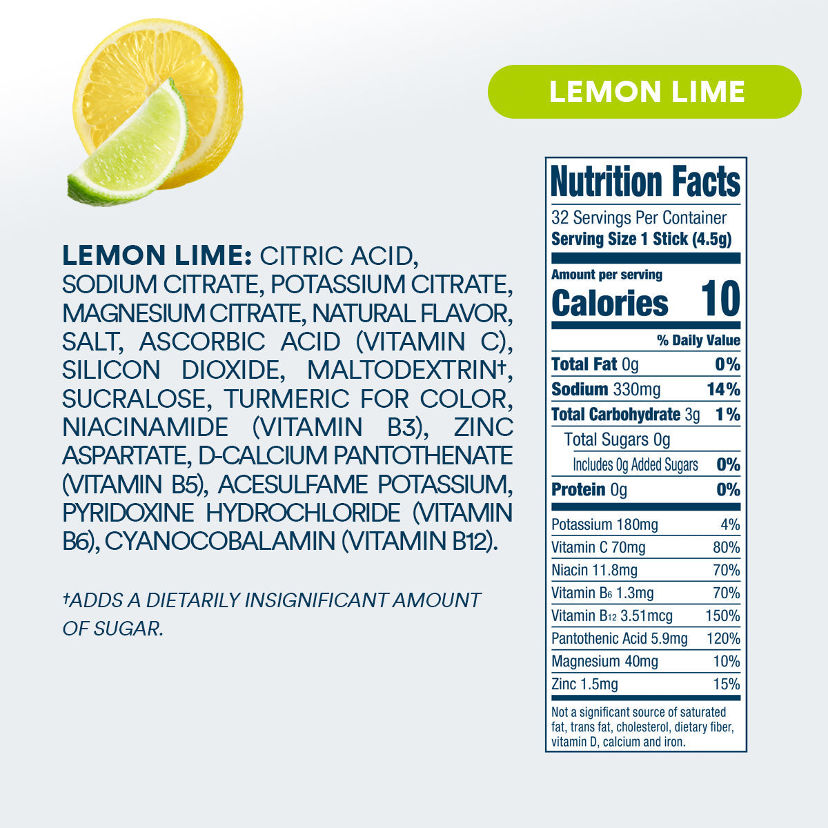DripDrop Zero Sugar Lemon Lime Electrolyte Powder, 8 oz sticks, 32 count W9