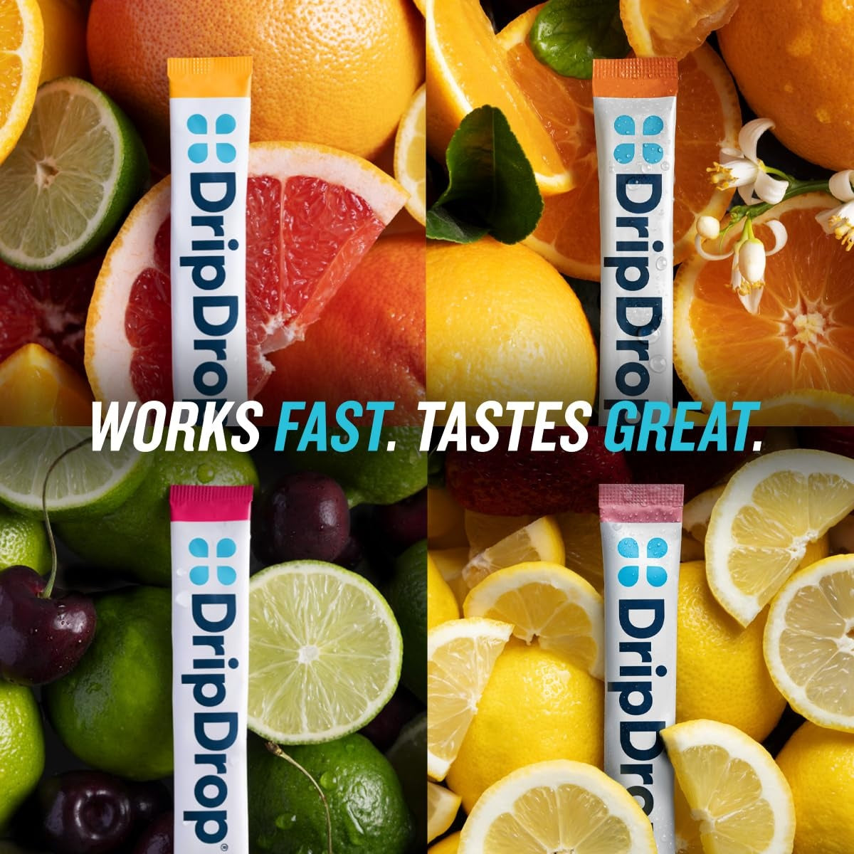 DripDrop Zero Sugar Citrus Variety Pack Electrolyte Powder, 8 oz sticks, 32 count R0