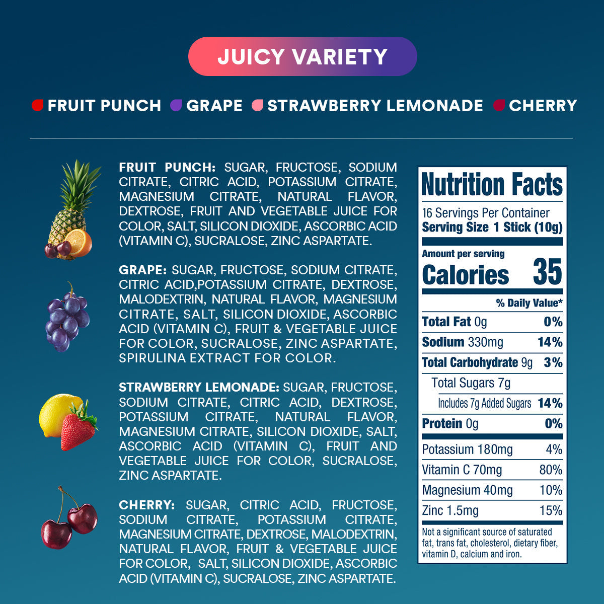 DripDrop Juicy Variety Pack Electrolyte Powder, 8 oz sticks, 16 count O9