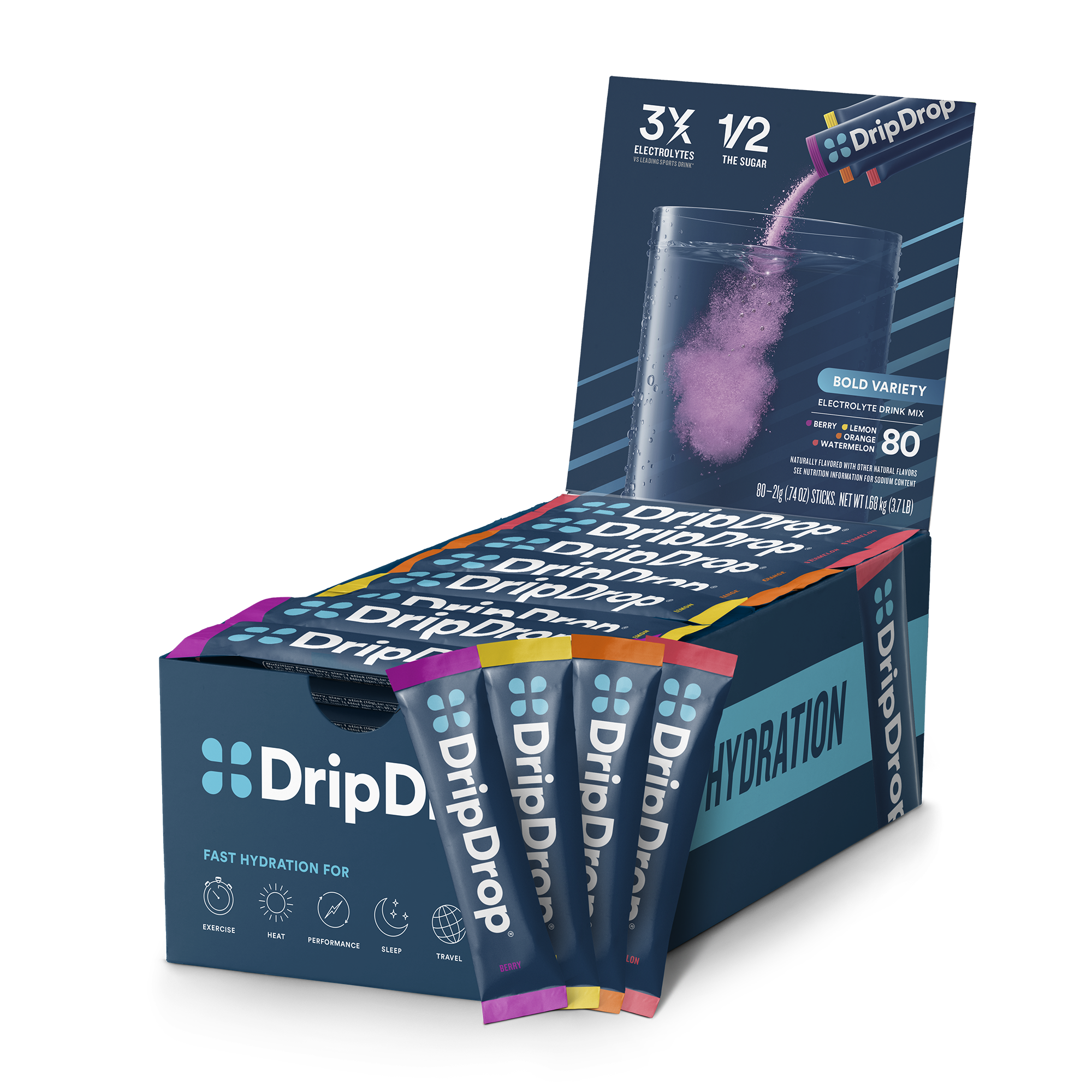 DripDrop Bold Variety Pack Electrolyte Powder, 16 oz sticks, 80 count A6
