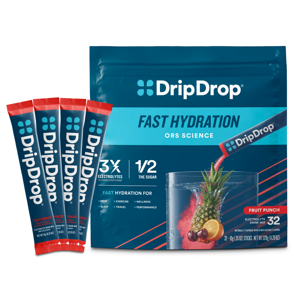 DripDrop Fruit Punch Electrolyte Powder, 8 oz sticks, 32 count K5