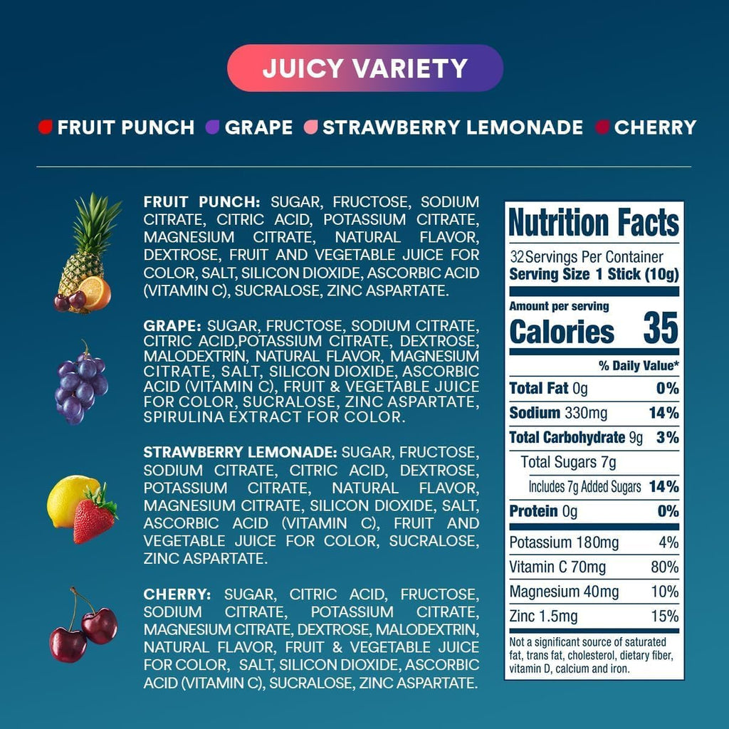 DripDrop Juicy Variety Pack Electrolyte Powder, 8 oz sticks, 32 count T2