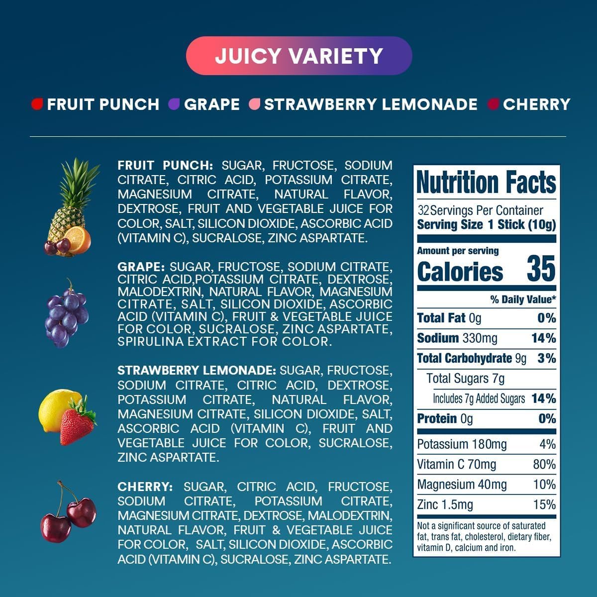 DripDrop Juicy Variety Pack Electrolyte Powder, 8 oz sticks, 32 count T2