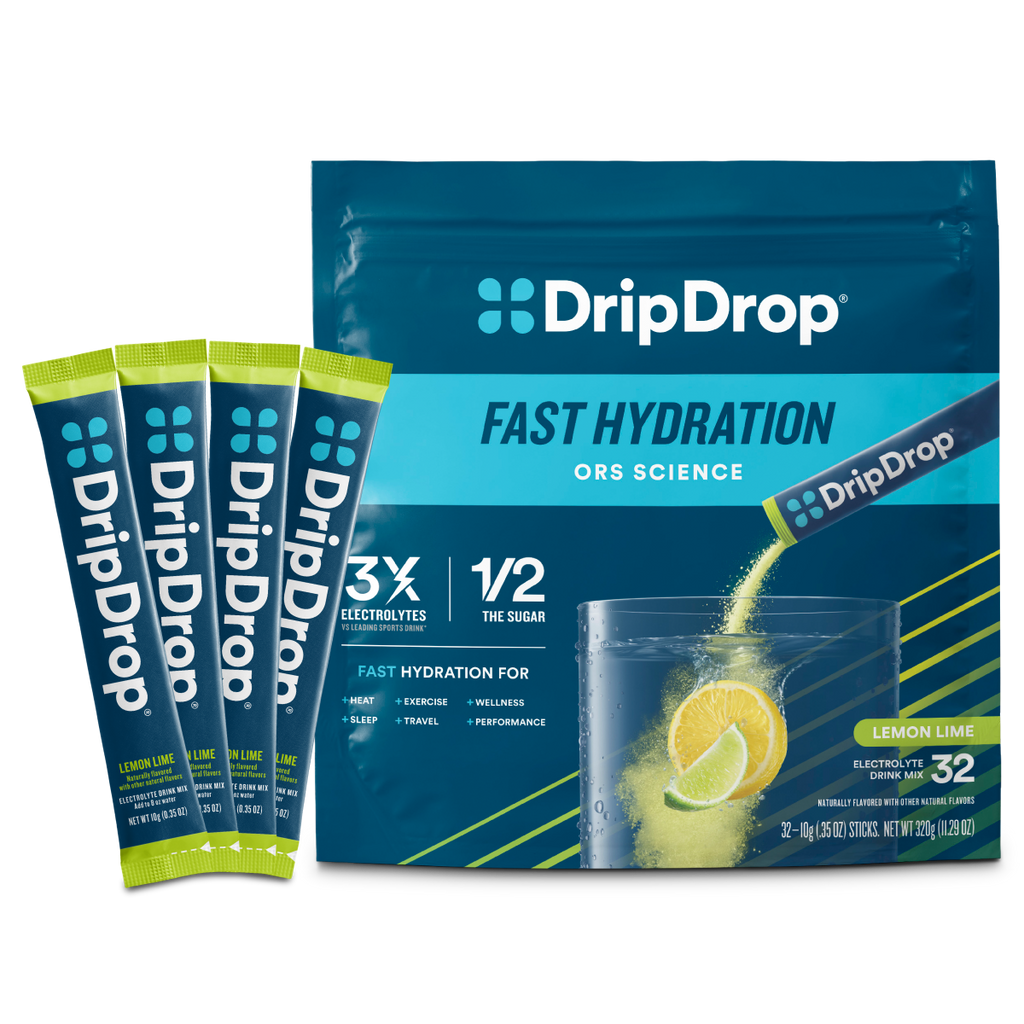 DripDrop Lemon Lime Electrolyte Powder, 8 oz sticks, 32 count W2