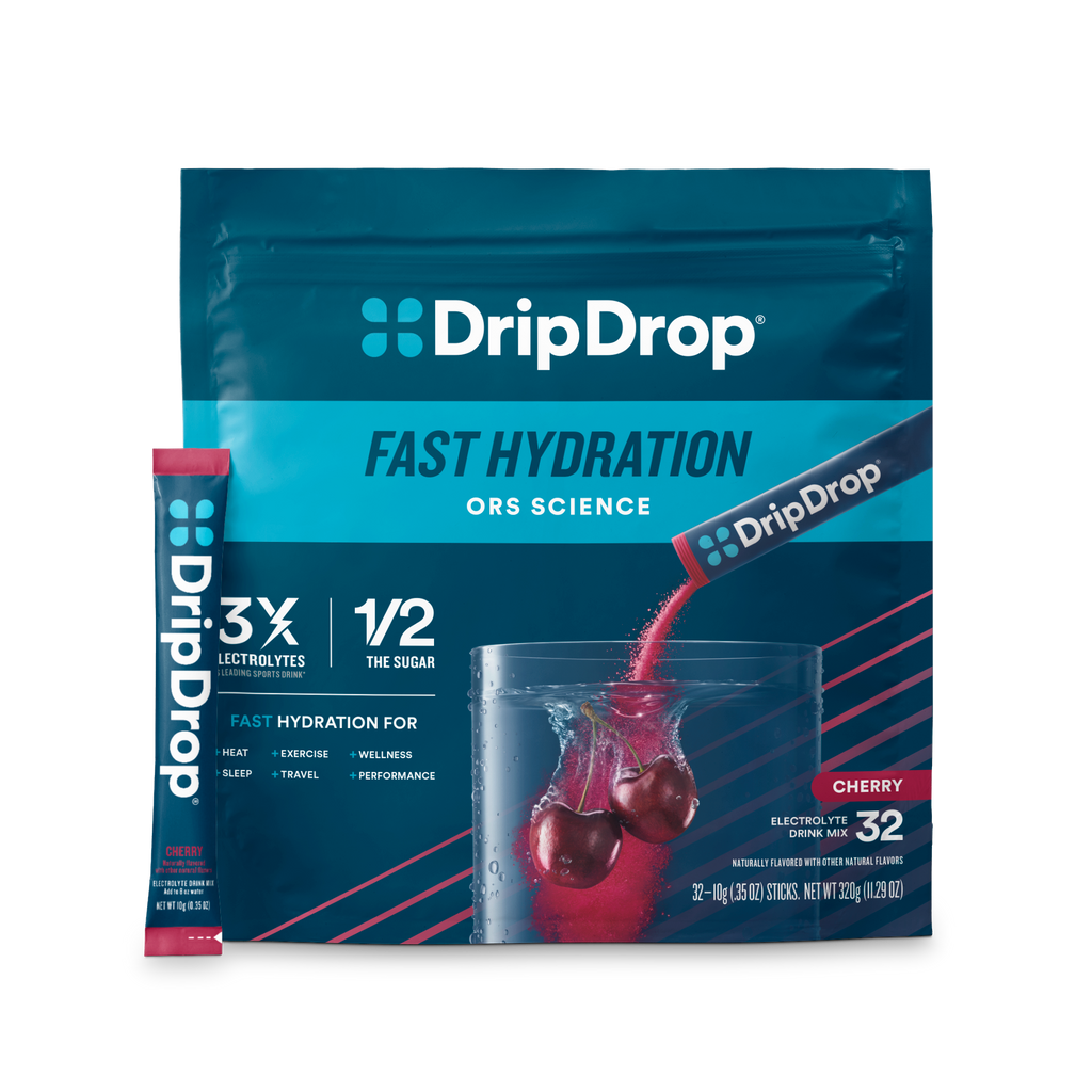DripDrop Cherry Electrolyte Powder, 8 oz sticks, 32 count Y1