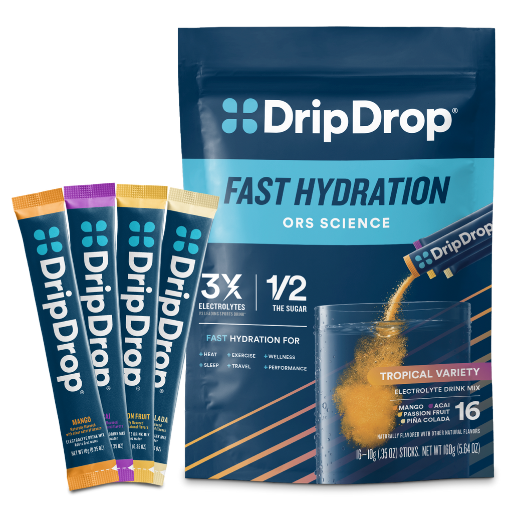 DripDrop Tropical Variety Pack Electrolyte Powder, 8 oz sticks, 16 count B3