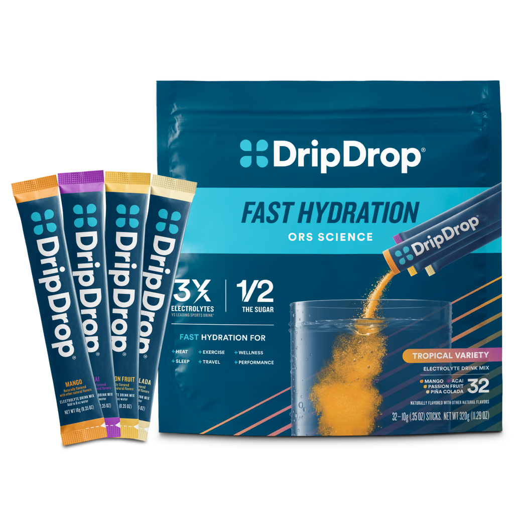 DripDrop Tropical Variety Pack Electrolyte Powder, 8 oz sticks, 32 count H2