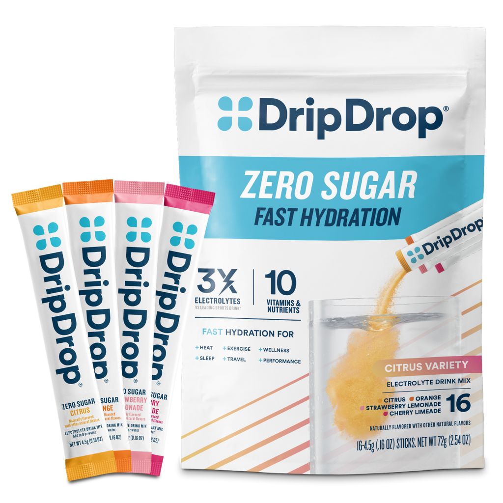 DripDrop Zero Sugar Citrus Variety Pack Electrolyte Powder, 8 oz sticks, 16 count N4