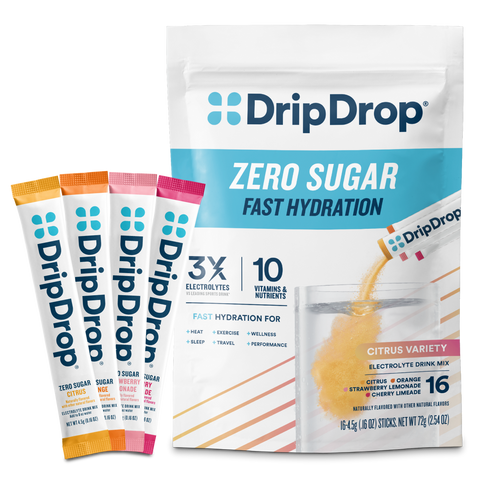 DripDrop Zero Sugar Citrus Variety Pack Electrolyte Powder, 8 oz sticks, 16 count N4