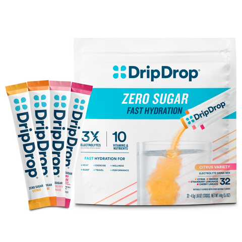 DripDrop Zero Sugar Citrus Variety Pack Electrolyte Powder, 8 oz sticks, 32 count R0