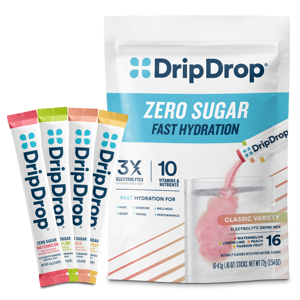 DripDrop Zero Sugar Classic Variety Pack Electrolyte Powder, 8 oz sticks, 16 count S5