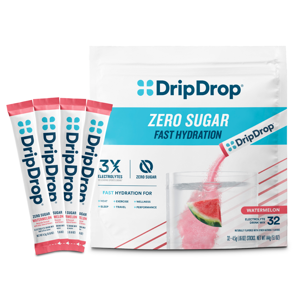 DripDrop Zero Sugar Watermelon Electrolyte Powder, 8 oz sticks, 32 count E2