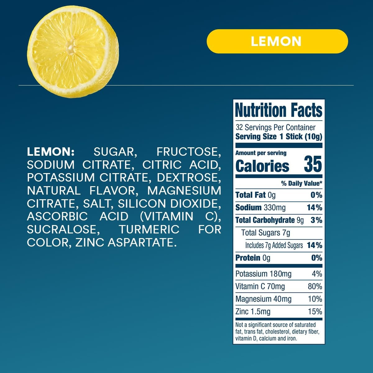 DripDrop Lemon Electrolyte Powder, 8 oz sticks, 32 count V8