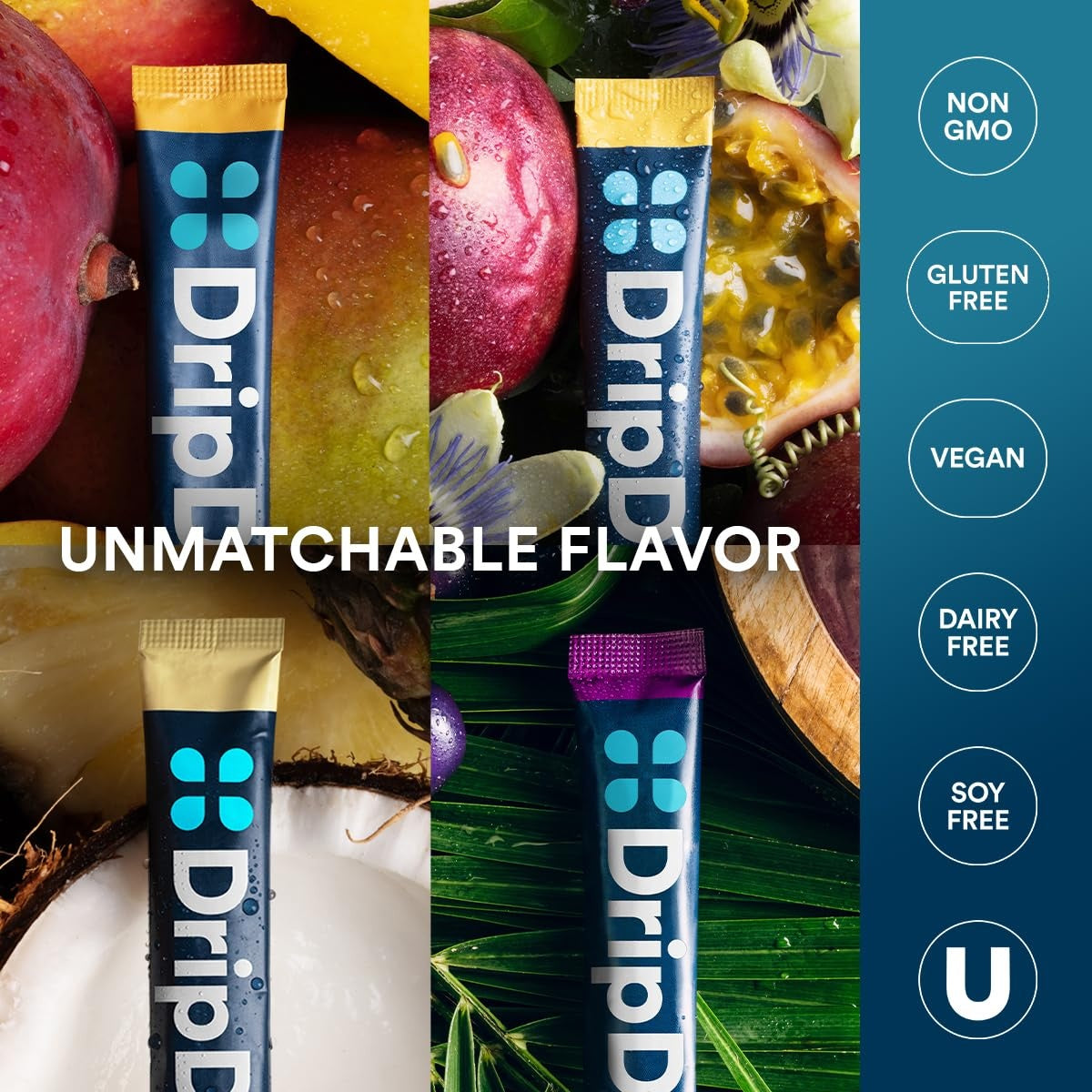 DripDrop Tropical Variety Pack Electrolyte Powder, 8 oz sticks, 32 count H2