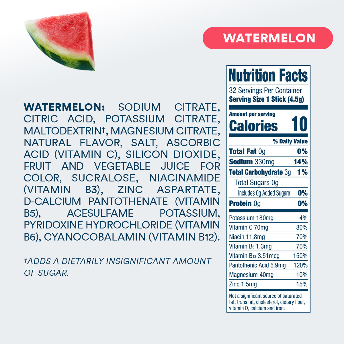 DripDrop Zero Sugar Watermelon Electrolyte Powder, 8 oz sticks, 32 count E2