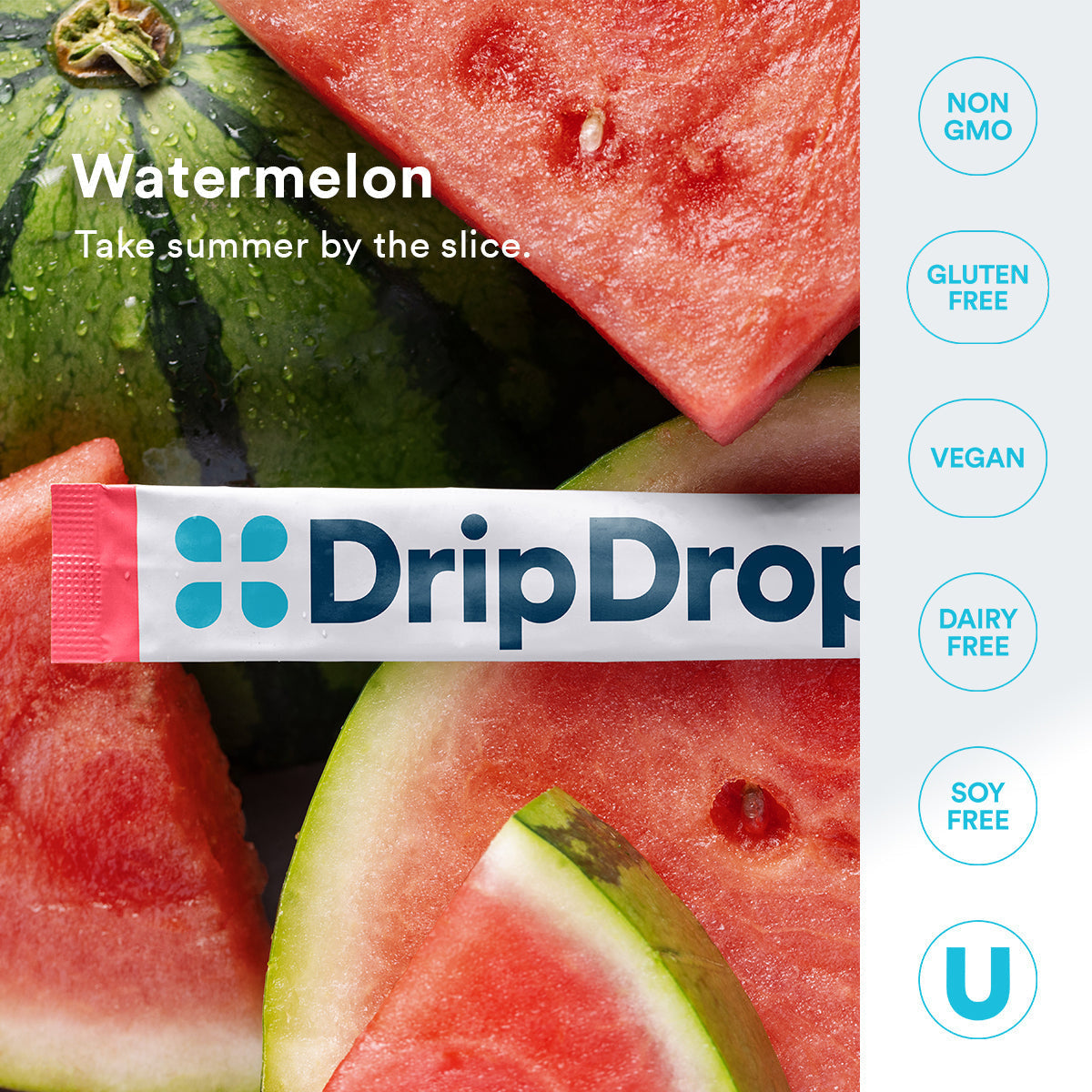DripDrop Zero Sugar Watermelon Electrolyte Powder, 8 oz sticks, 32 count E2
