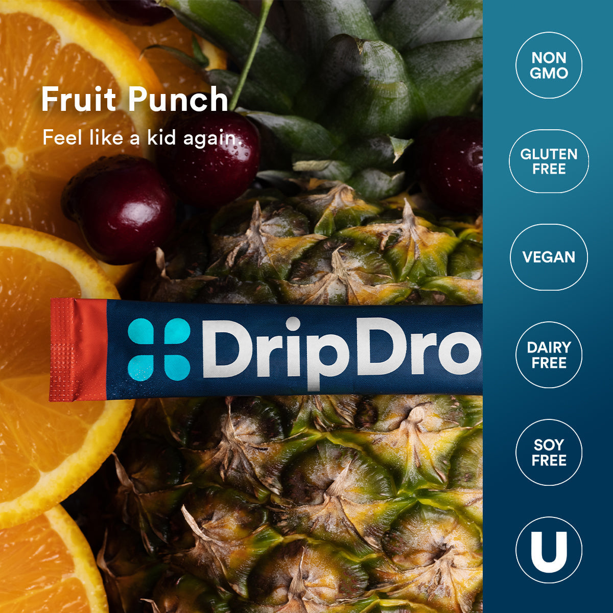 DripDrop Fruit Punch Electrolyte Powder, 8 oz sticks, 32 count K5