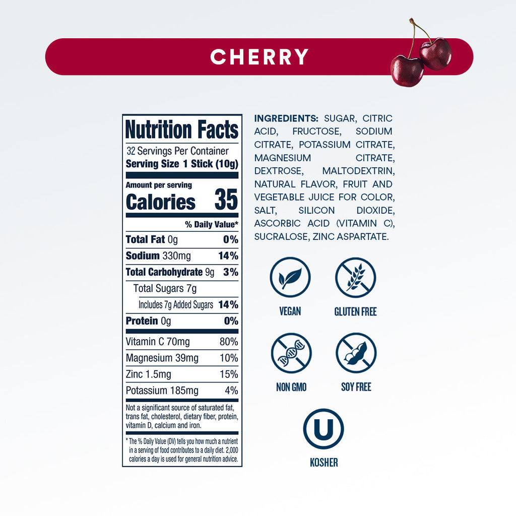 DripDrop Cherry Electrolyte Powder, 8 oz sticks, 32 count Y1