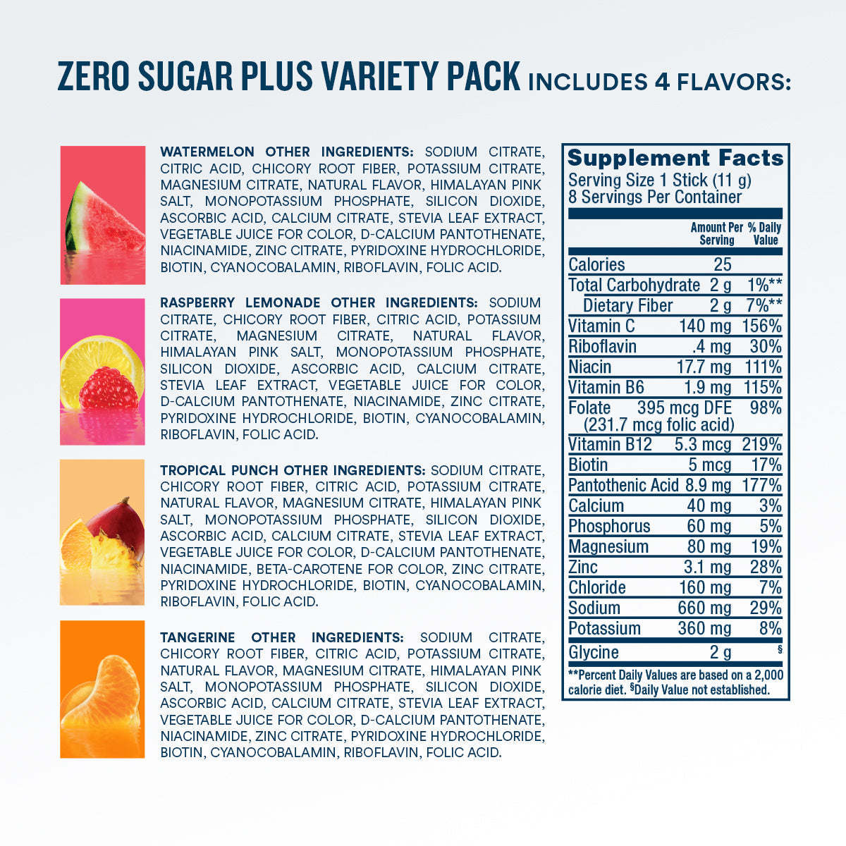 DripDrop Zero Sugar Plus, Watermelon, Tangerine, Tropical Punch, Raspberry Lemonade, 16 oz sticks, 8 count G6