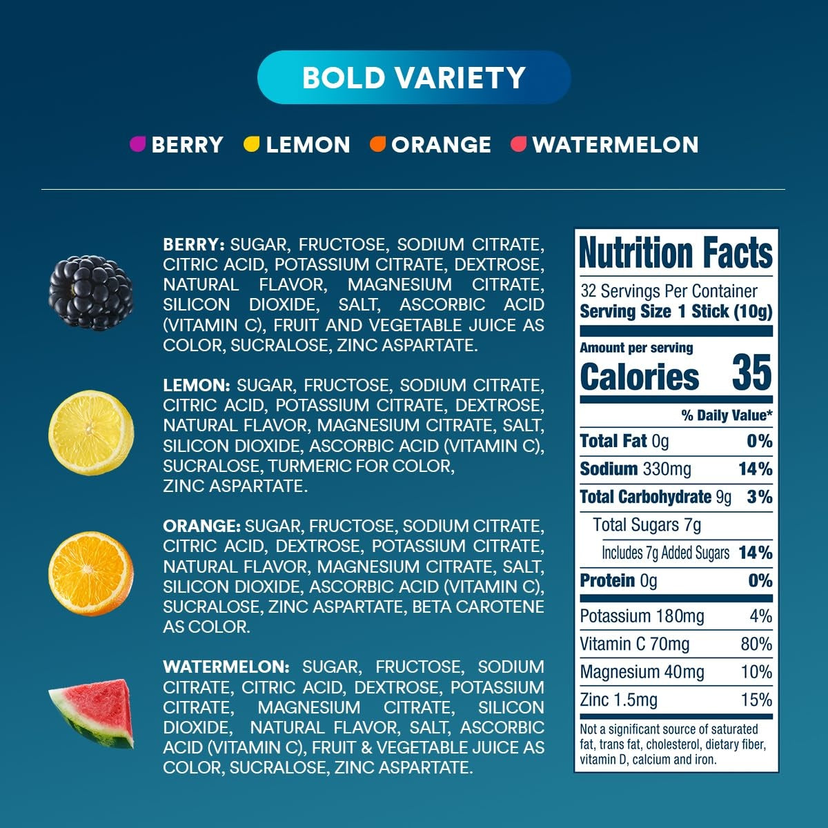 DripDrop Bold Variety Pack Electrolyte Powder, 8 oz sticks, 32 count J6